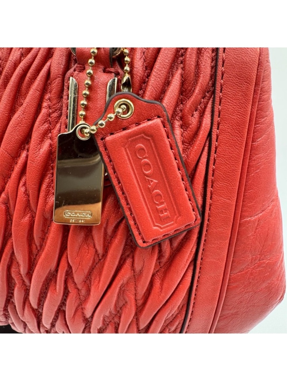 Coach Limited Edition Madison Gathered Chevron Red Leather Madeline Satchel NWT - Picture 5 of 13